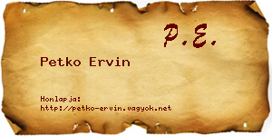 Petko Ervin névjegykártya